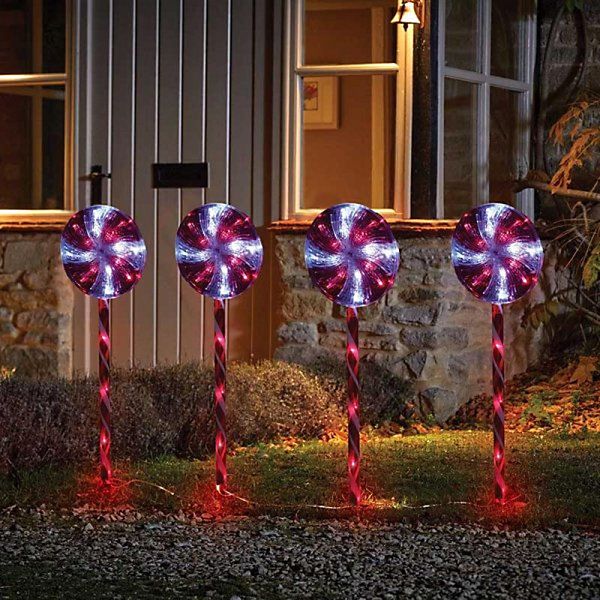 70cm Battery Powered Light up Candy Swirl Pathlights with Red and White LEDs