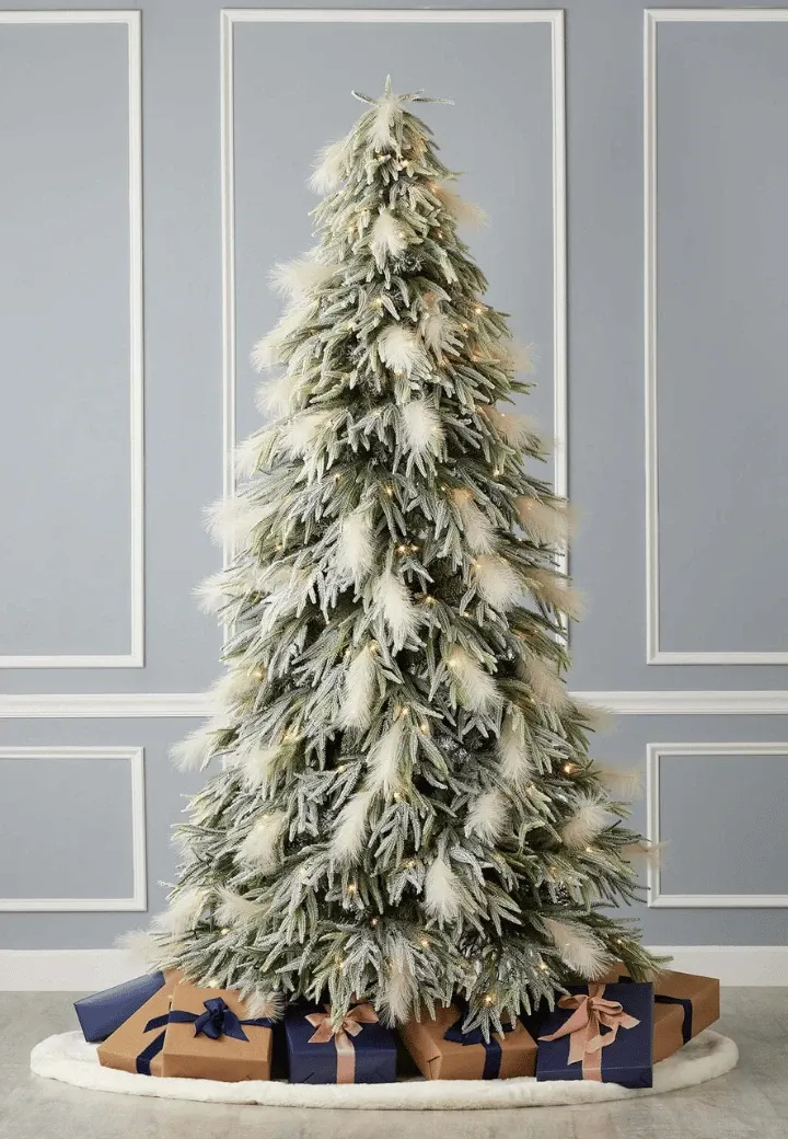 7.5' Pine and Pampas Artificial Christmas Tree with 550 Warm White LED Lights