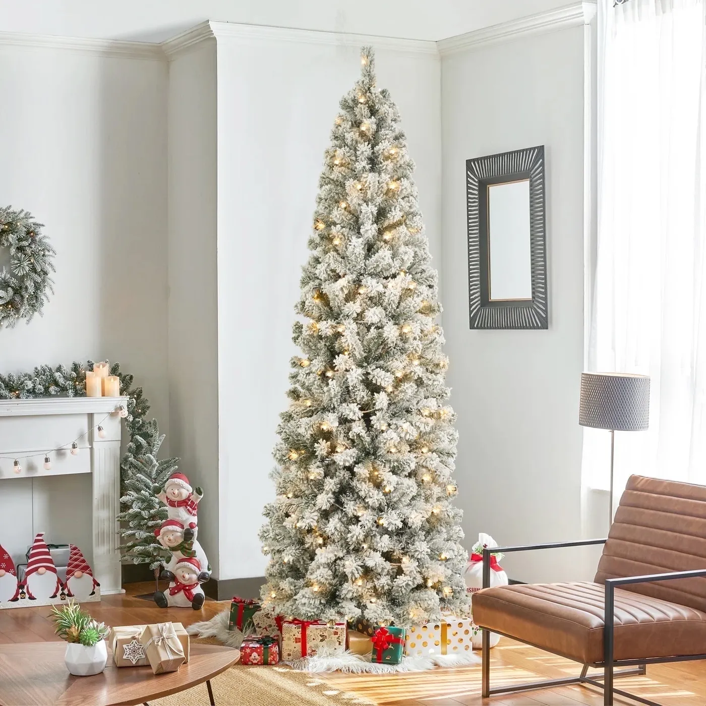 7ft Pre-Lit Snow Flocked Pencil Christmas Tree Jamaica | Ubuy