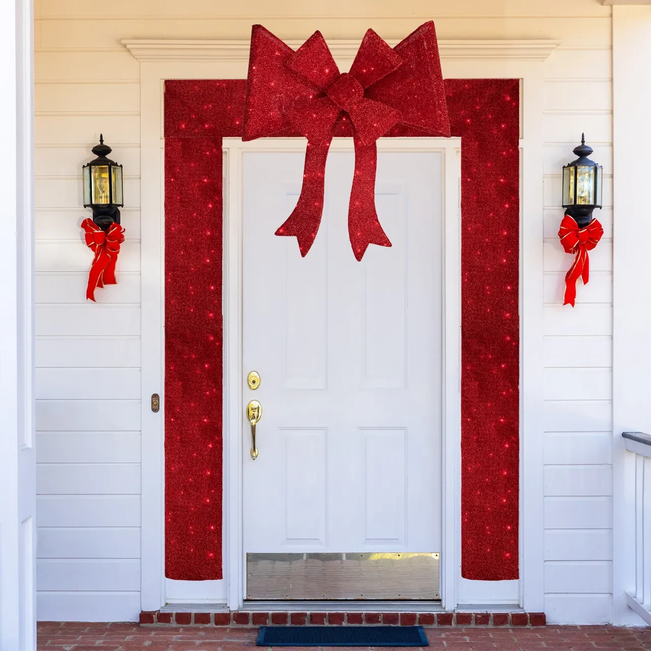 8' Red LED Lighted Christmas Doorway Arch Decoration with Bow | Christmas