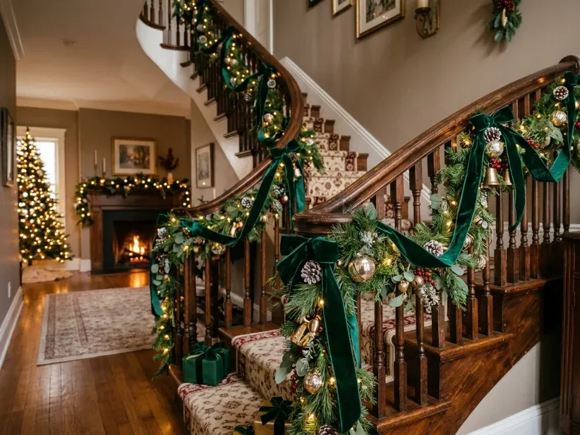 9 Christmas Staircase Garland Ideas That Last | CozydecorTip