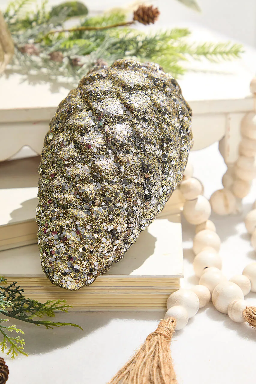 9' Glitter Pinecone with Hanger - Charcoal