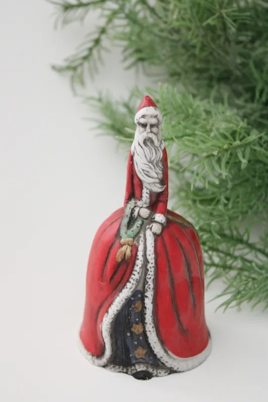 90s vintage china bell, antique style pencil Santa, old fashioned Christmas  decor