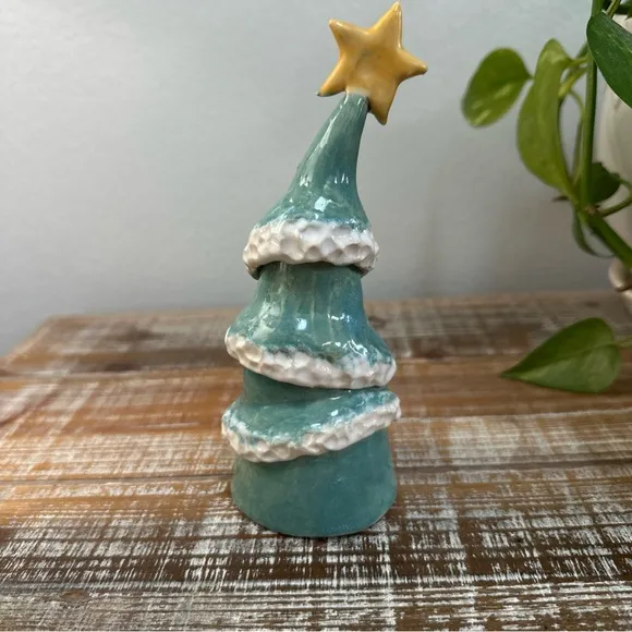 A Whimsical Crooked Ceramic Christmas Tree Figurine For Seasonal Decoration  OOAK