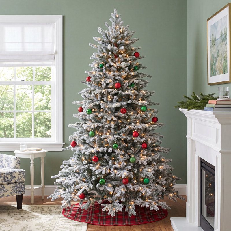 AllModern White Frosted 9' Pre-Lit Spruce Christmas Tree | Birch Lane