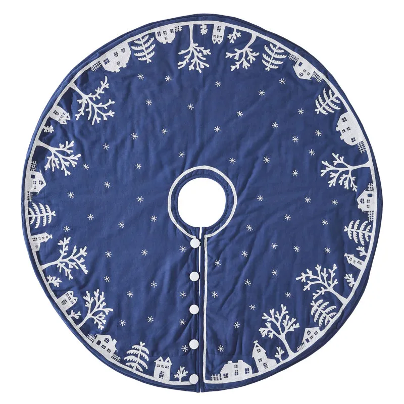 Arcadia Home Handmade Christmas Tree Skirt in Cotton - Village Scene on Navy  Blue - 60' | Perigold
