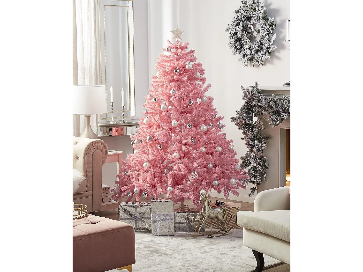 Artificial Christmas Tree FARNHAM 210 cm Pink