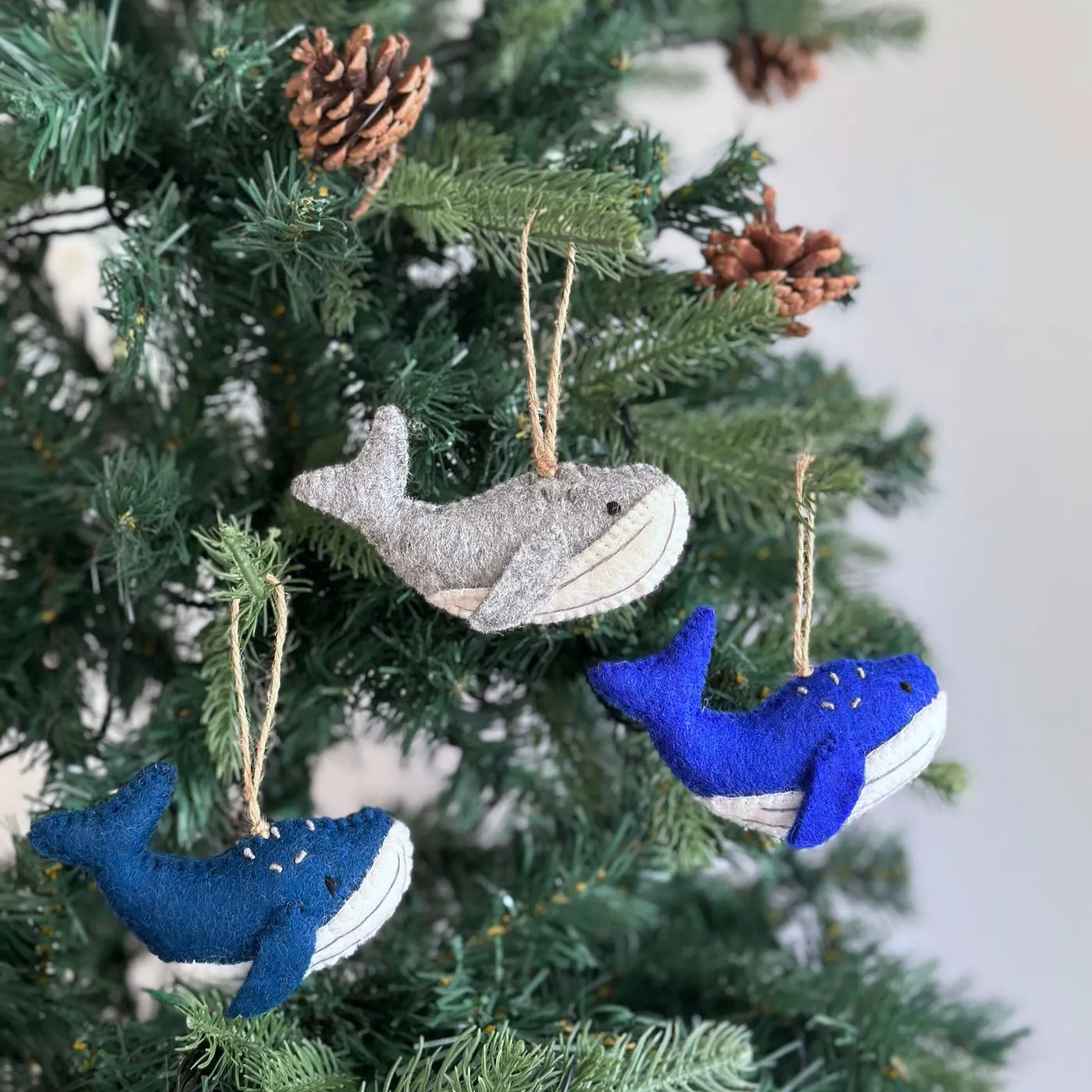 Best Christmas Felt Ornament - Whale | Ganapati Crafts Co. Light Gray