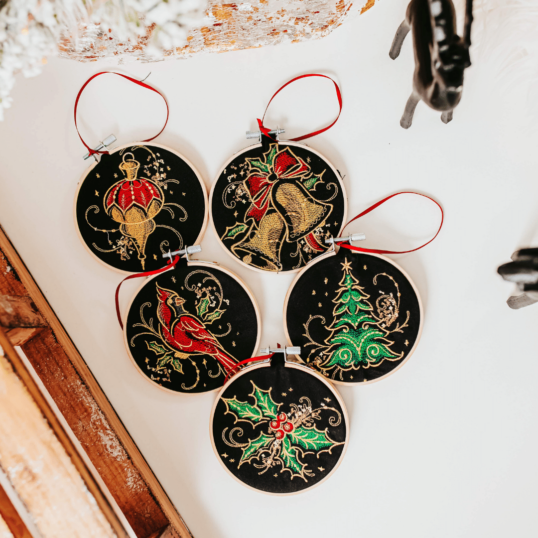 Black & Gold Christmas Ornament | Metallic Embroidered Holiday Decor Ornament