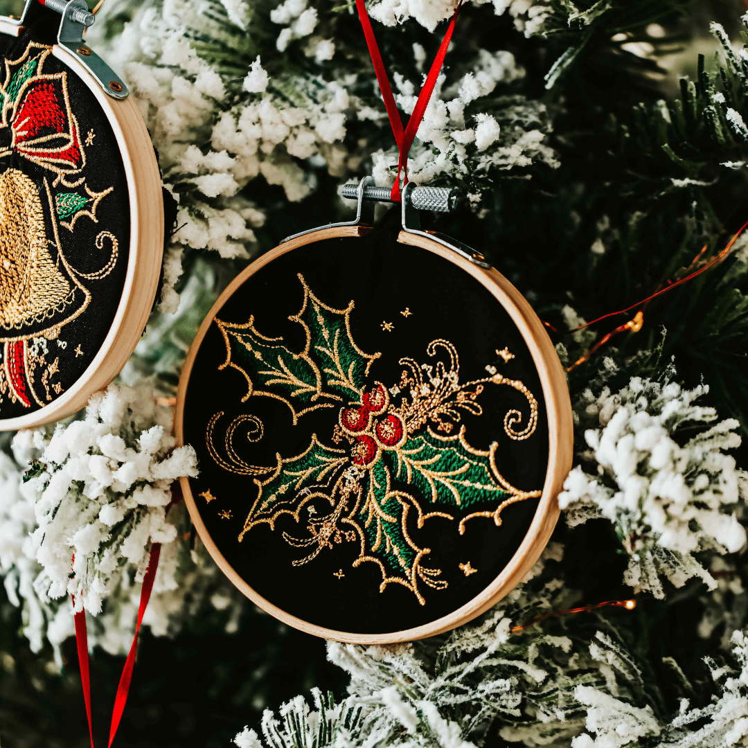 Black & Gold Christmas Ornament | Metallic Embroidered Holiday Decor Ornament