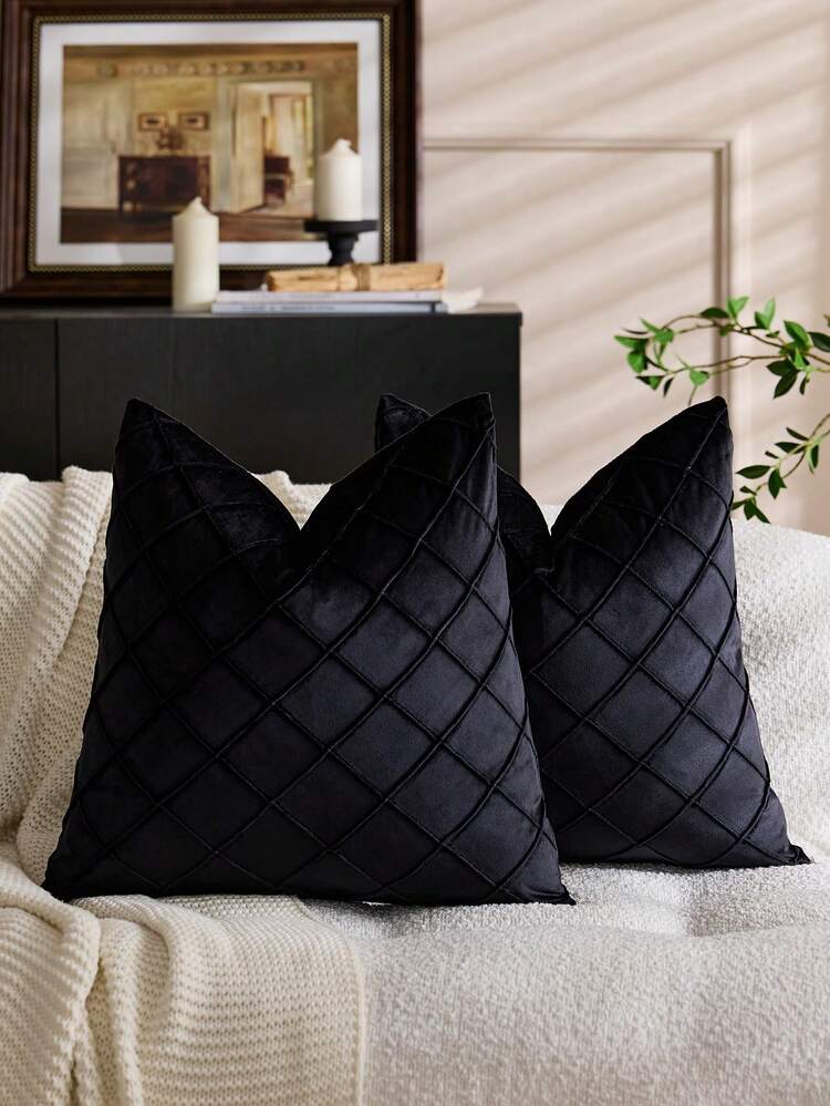 Black Velvet Throw Pillows Set Of Black Velvet Throw Pillow Covers 18x18 Inches, Soft Neutral Accent Pillow Cases With Vintage Textured Farmhouse Couch Cushion Covers For Luxurious Home ...