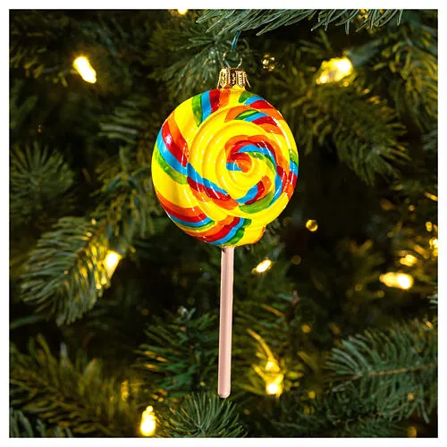 Blown glass Christmas ornament, colorful lollipop