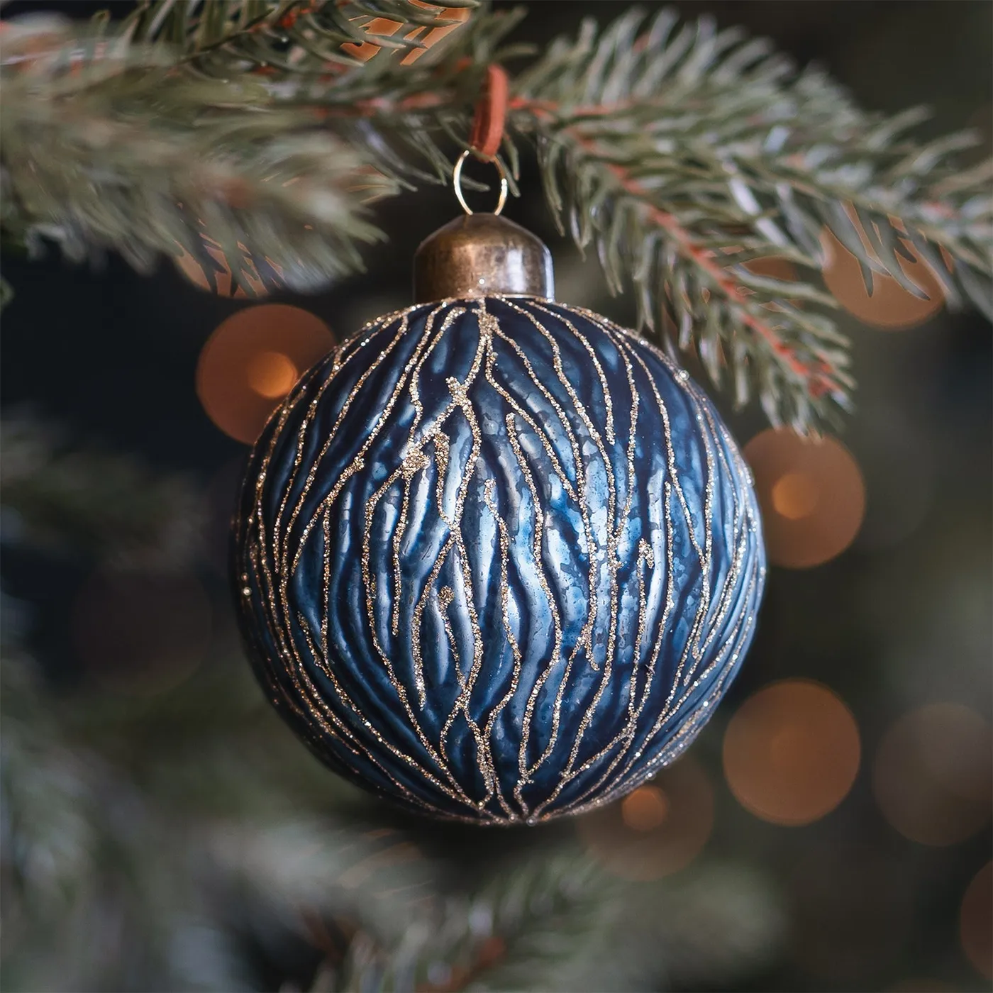 Blue Christmas Bauble Glass | 8 cm | Relief & Trendy | It's All Abo...