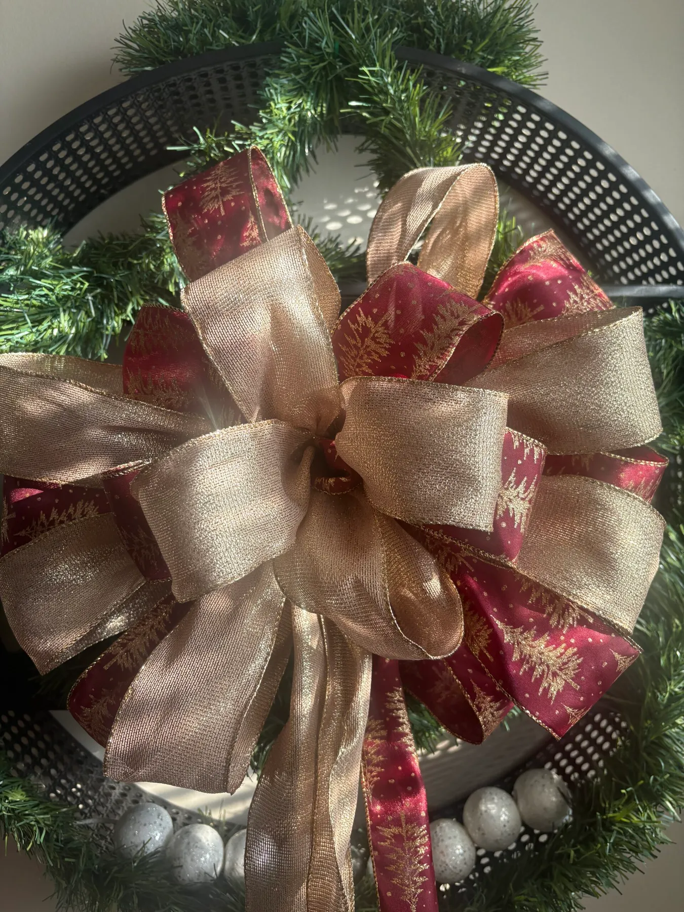 Burgundy & Gold Layers Tree Topper Bow - Christmas Bows Memphis