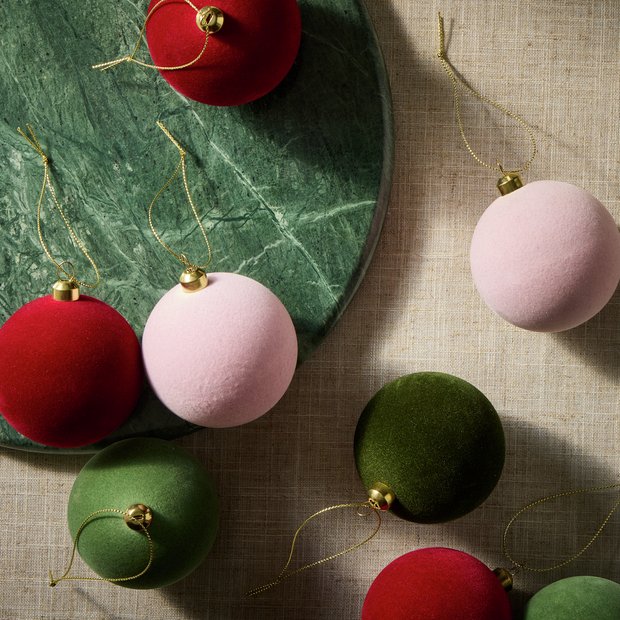 Buy Habitat Velvet Shatterproof Christmas Baubles - Pack of 9 | Christmas tree decorations | Argos