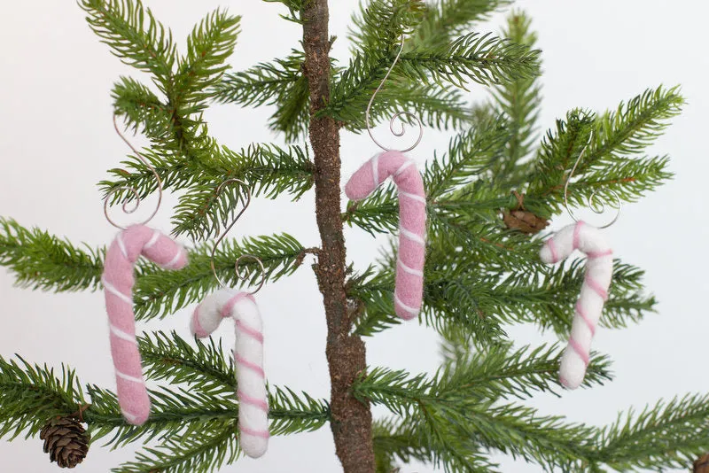 Candy Cane Christmas Tree Ornaments- Pink- Handmade by Matthew and Mae Set of 4