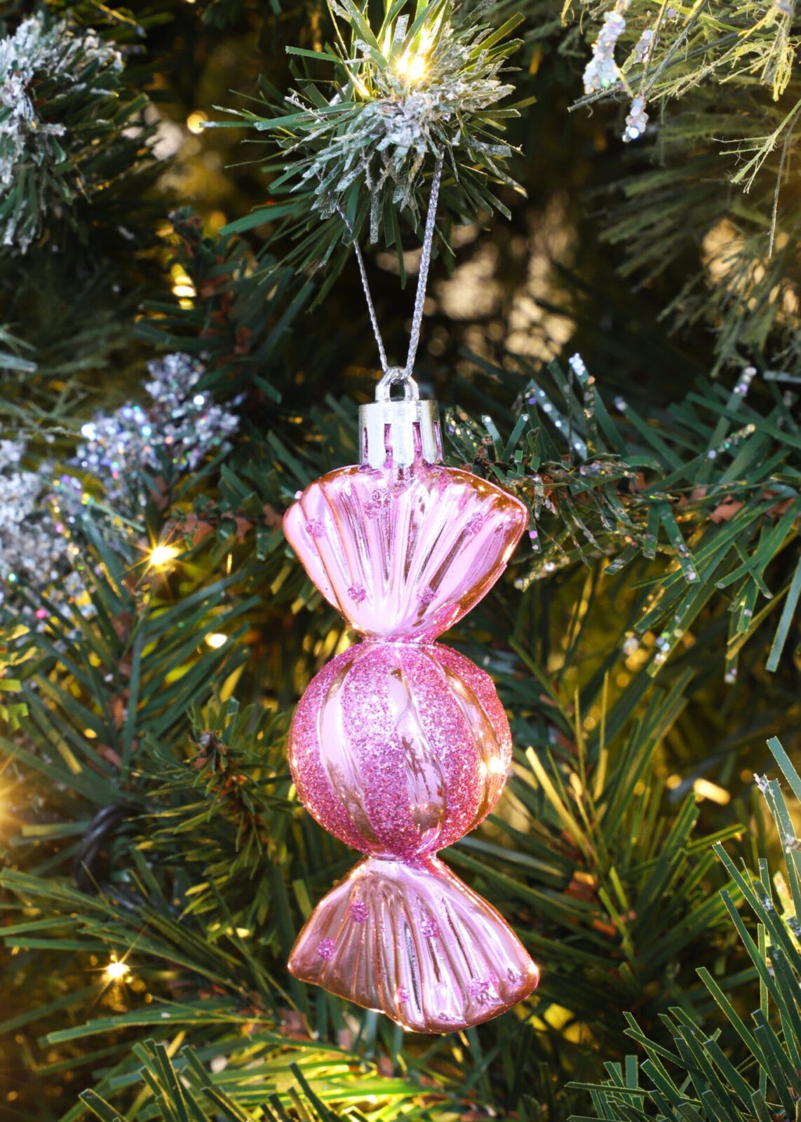 Christmas Concepts® Pack of 6–90mm Sweet Shaped Baubles – Shiny & Glitter  Decorated – Christmas Tree Decorations (Baby Pink) - Christmas Concepts