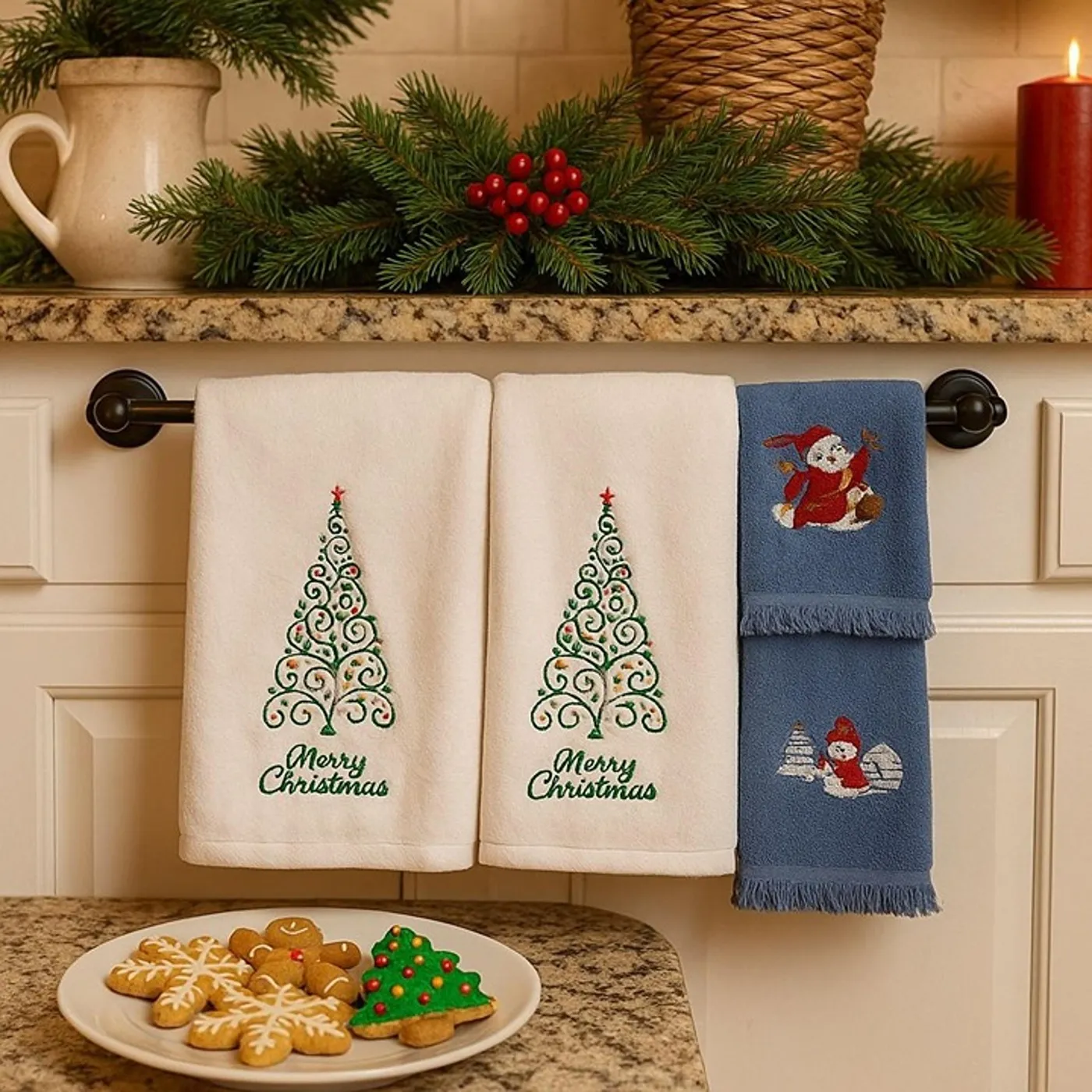 Christmas Embroidered Towels Merry Xmas Tree | Mercari