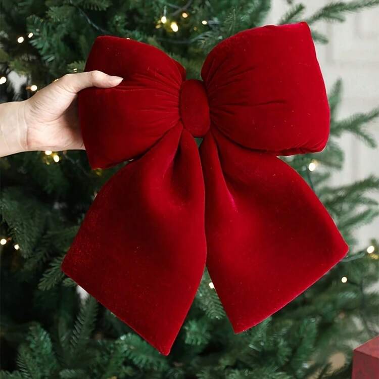 Christmas Fence Stair Railing Fireplace Decor Christmas Tree Bow Large Velvet Christmas Decoration Bow Red Christmas Tree Bow Home Decor Christmas Decoration Room Decor Winter Christmas Decoration H