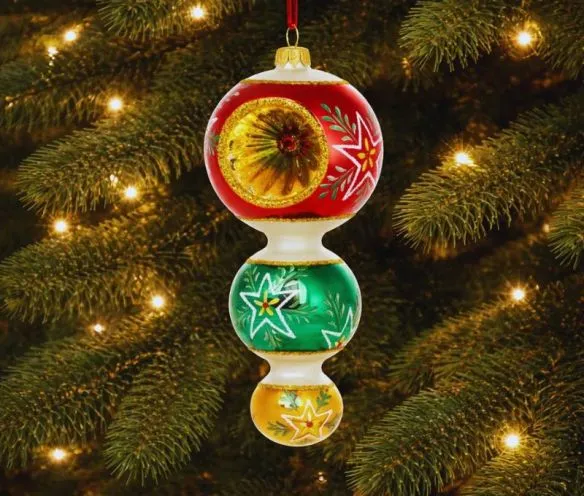 Christmas Ornament 3 Stacked Balls Blown Glass H20cm