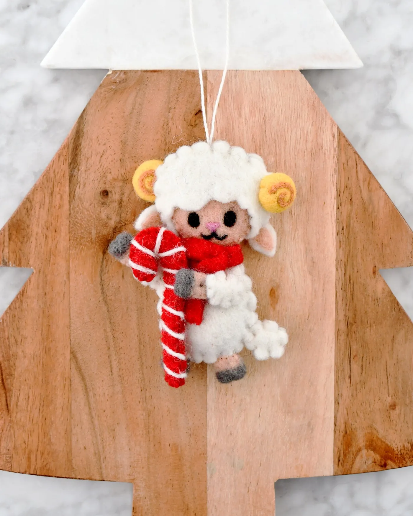 Christmas Ornament - Felt Cute Lamb With Candy Cane – Tara Treasures