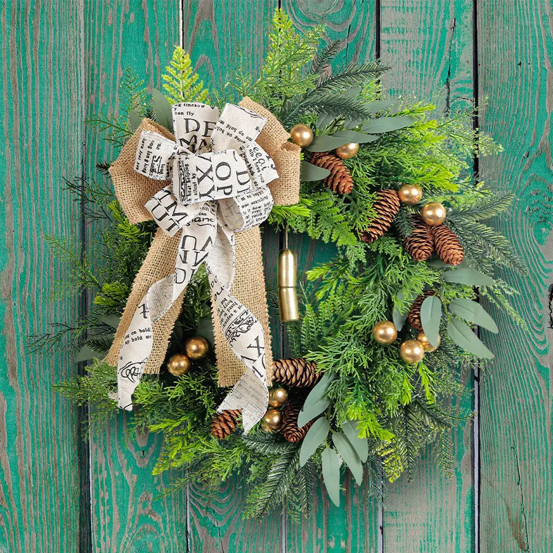 Christmas Pinecone Bell Wreath, 18' Rustic Holiday Door Hanger, Farmho — festwholesale