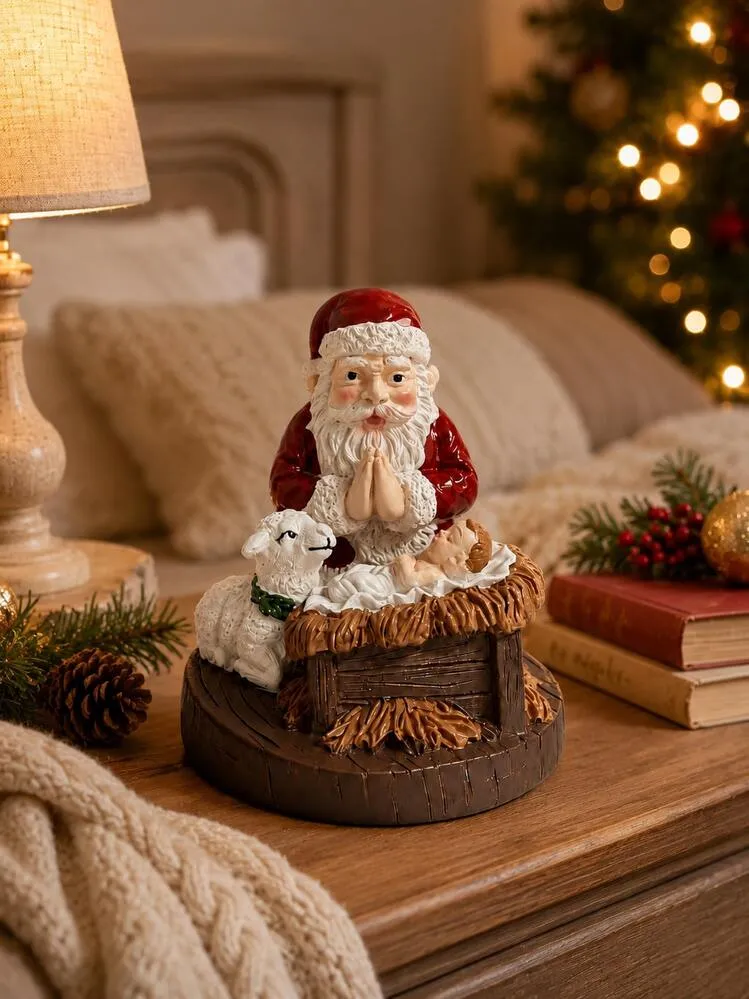 Christmas Santa Claus Figurine Decor, Cute Nativity Scene Statue With Sheep  And Baby Jesus, Holiday Home Tabletop Ornament, Festive Christmas Tree Shelf  Mantel Decoration, Winter Party Display, Farm