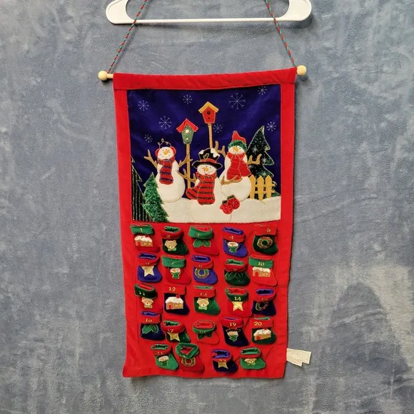 Christmas Snowman Advent Calendar Wall Hanging 24 Days Stockings Holiday Decor