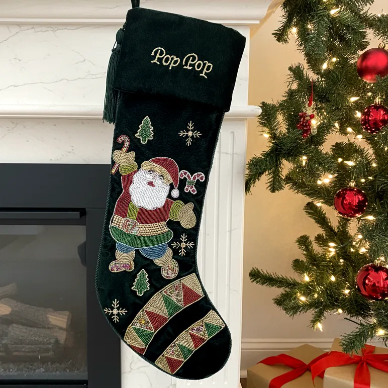 Christmas Tree Black Christmas Christmas Stockings PERSONALISED SANTA DANCE  PARTY GREEN VELVET CHRISTMAS STOCKING