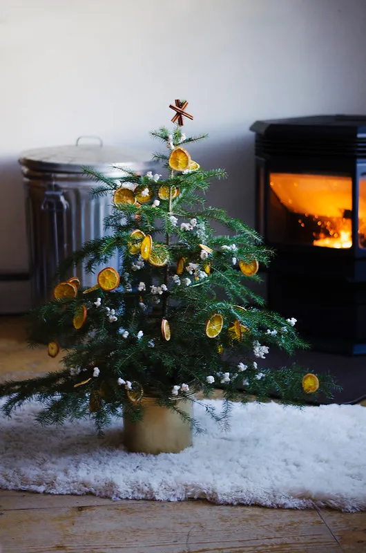 Christmas Tree Decorated With Dried Oranges, Popcorn, and a Cinnamon Star |  Juliette Laura