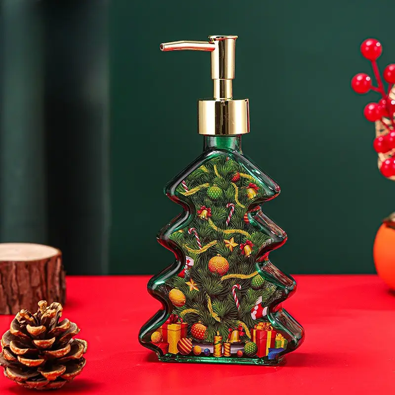 christmas tree glass soap dispenser red green festive design - Temu  Mauritius