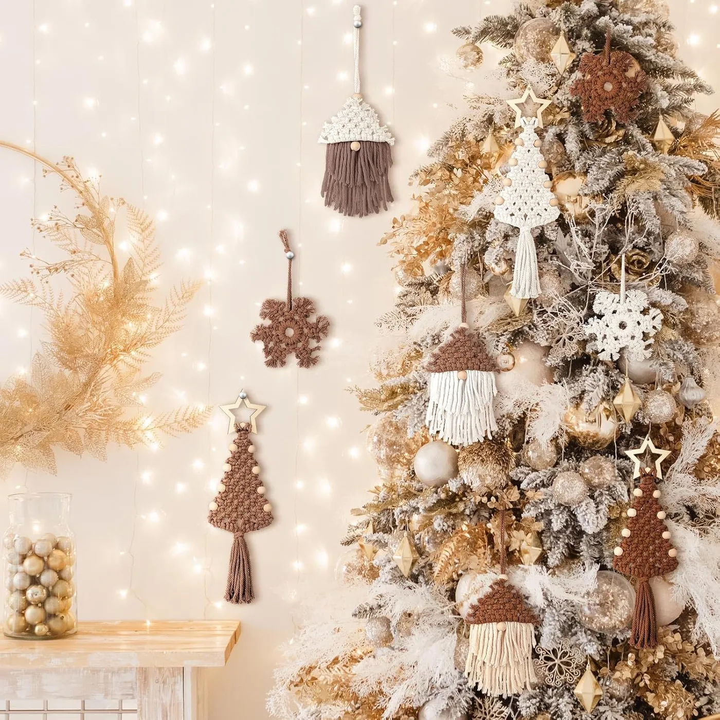 Cinnvoice 9 Pcs Boho Christmas Tree Hanging Ornaments Knitted Boho Christmas  Tree Decorations Gnome Rustic Farmhouse Christmas Decor Macrame Handmade  Knitted Boho Gnome Ornament for Holiday Hanging