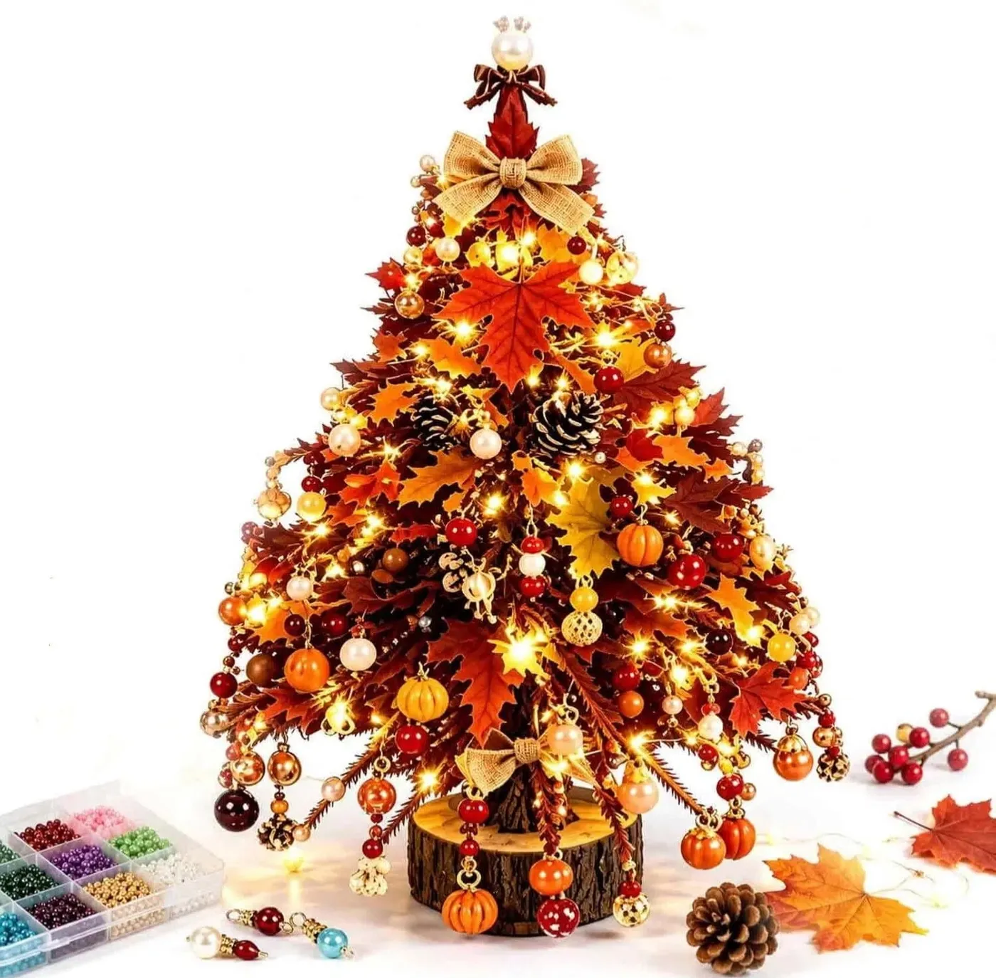 Clearance DIY Beaded Christmas Tree Kit, Maple Crystal Holiday Craft Set  for Adults, Colorful Beads, Ornament Charms, Metal Frame, Warm Glow  Display, Tabletop Decor, Christmas Gift (Fall)