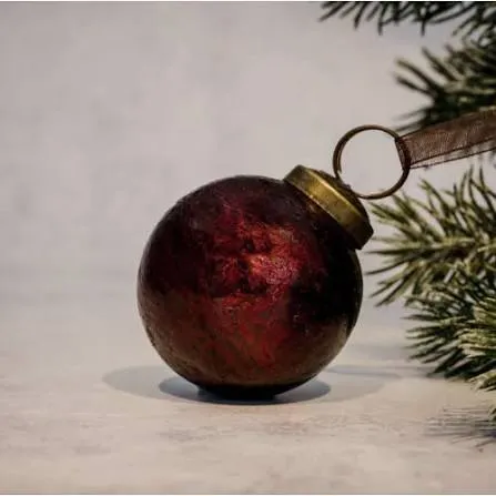 Dark Red Glass Bauble Hanging Christmas Tree Decoration Round Ball Xmas  Ornament Crackle Glass 5cm Small Miniature Burgundy Wine Deep Red