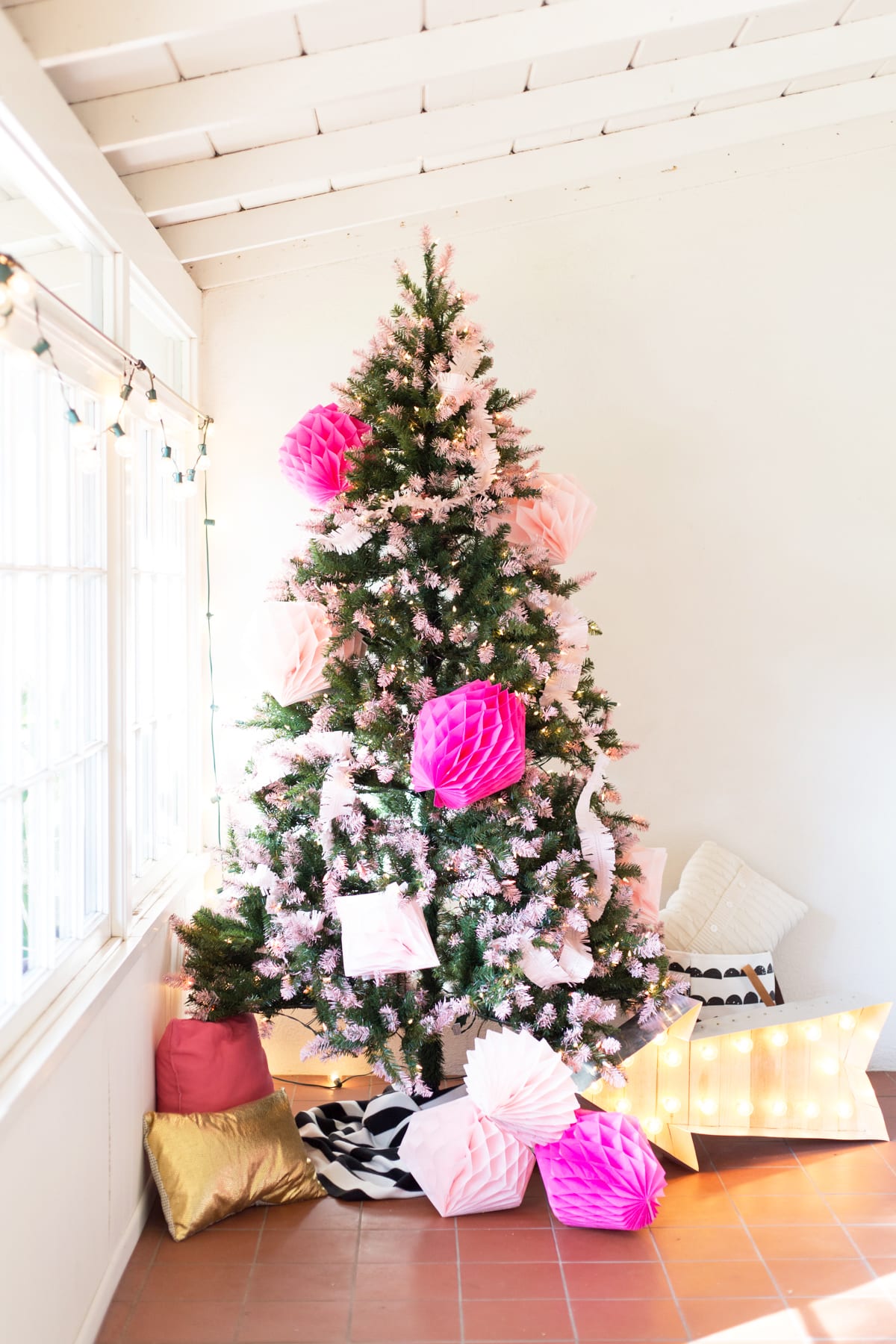 DIY Pink Tipped + Honeycomb Christmas Tree » Lovely Indeed