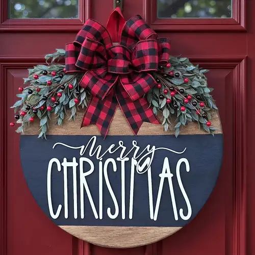Door Hanger | Merry Christmas | Front Door Decor | Farmhouse | Welcome door  hanger | Welcome Wreath | Circle Hanger | Door Wreath |