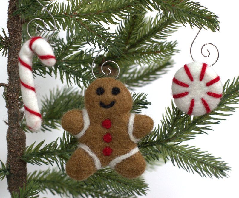 Felt Christmas Tree Ornaments- Gingerbread Man, Peppermint, Candy Cane- SET  OF 3- Handmade by Matthew and Mae – Matthew + Mae