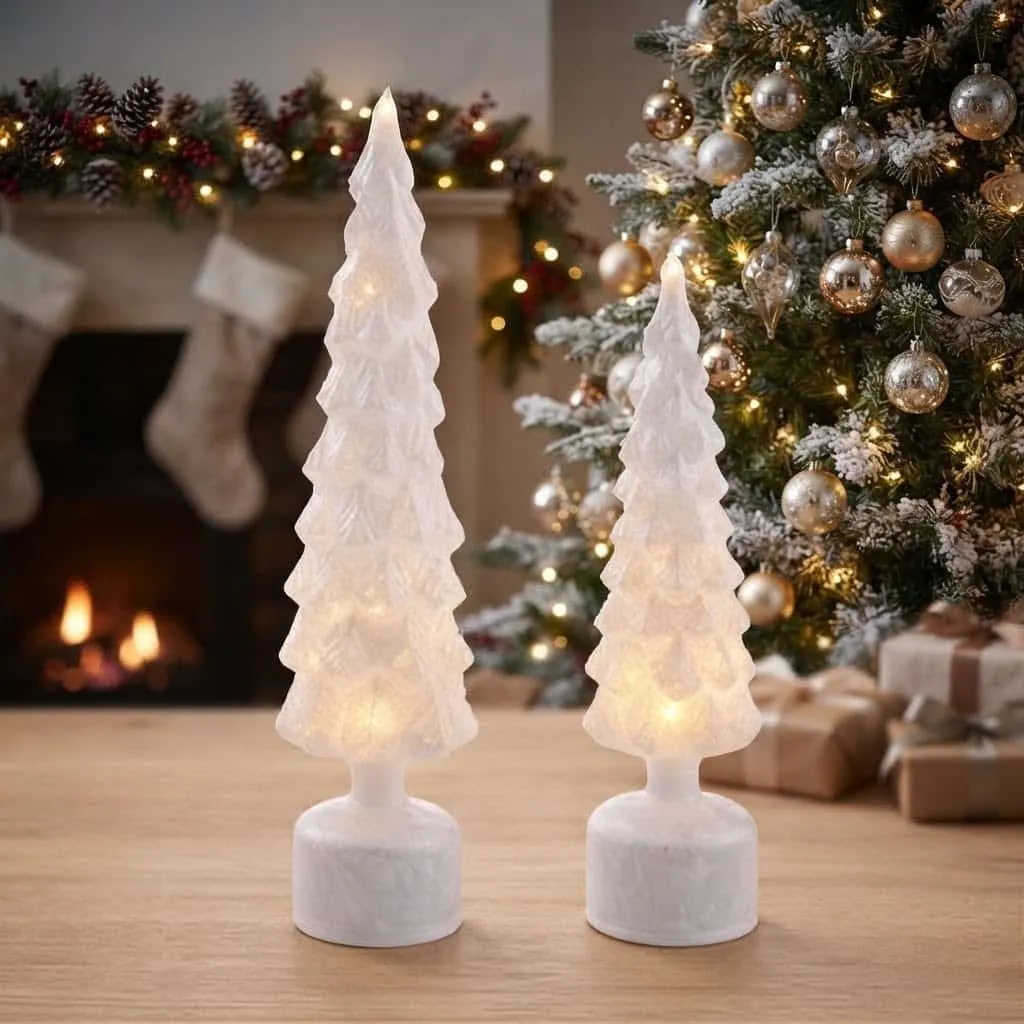Frosted White Mercury Glass Rotating LED Trees / Set of 2 - The Crafty  Decorator