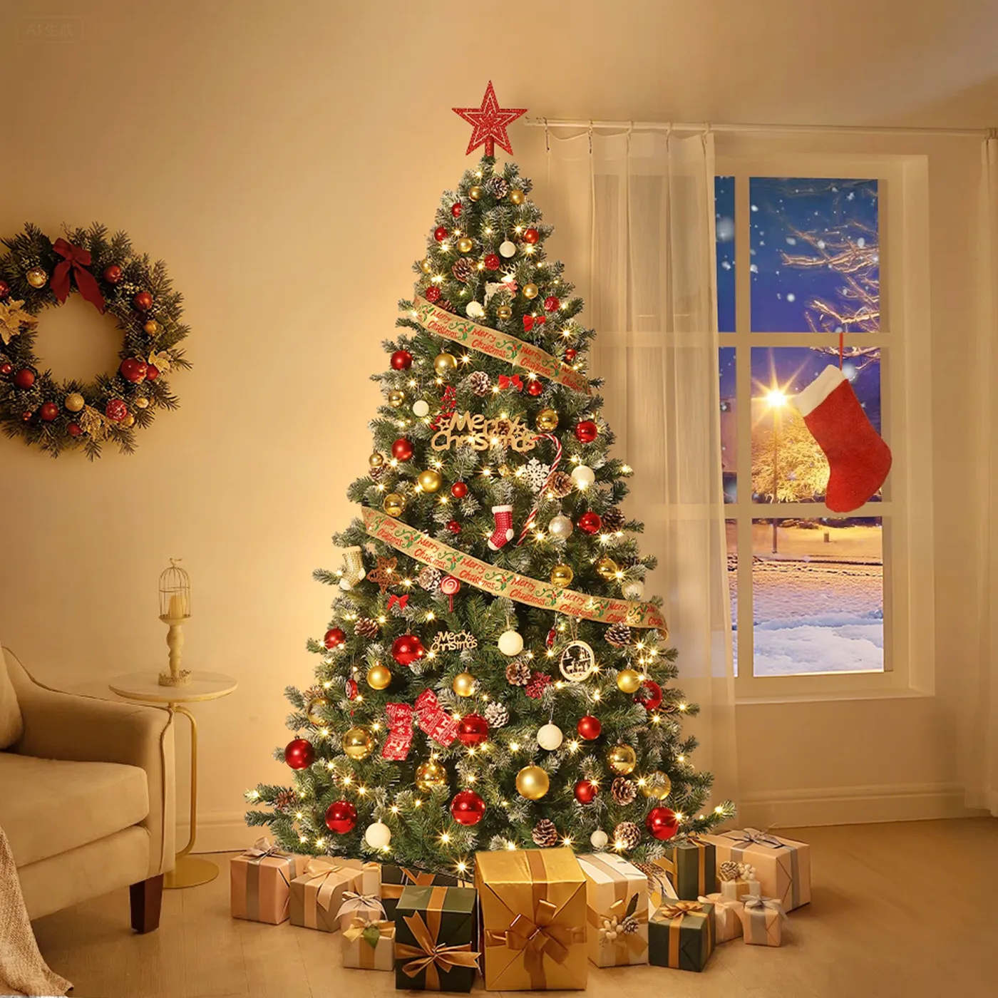 Garvee 4.5ft Pre-Lit Christmas Tree with 359 Tips, Snow Flocked PVC  Branches, Metal Stand,