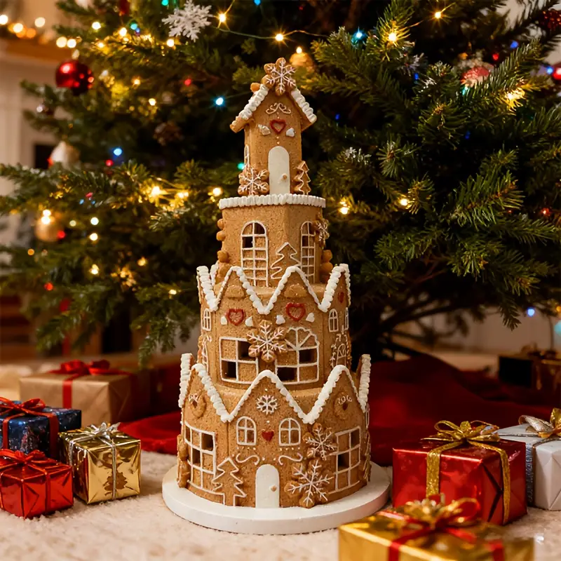 Gingerbread house holiday cabin decoration ornaments, home holiday  decorations, with LED lighting effect, 30.48 cm high, suitable for desktop,  office, living room building model decoration, ...