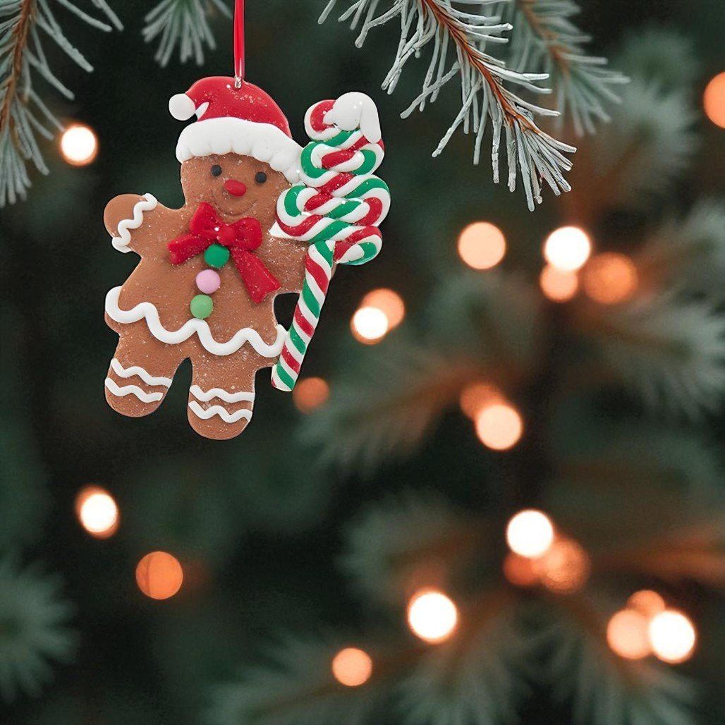 Gingerbread Man With Candy Cane Tree Ornament