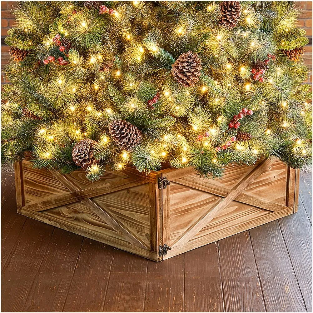 glitzhome Natural Wooden Brown Tree Collar Tree Stand Cover Christmas Tree  Skirt Tree Box, 26'L X 26'W - Walmart.ca