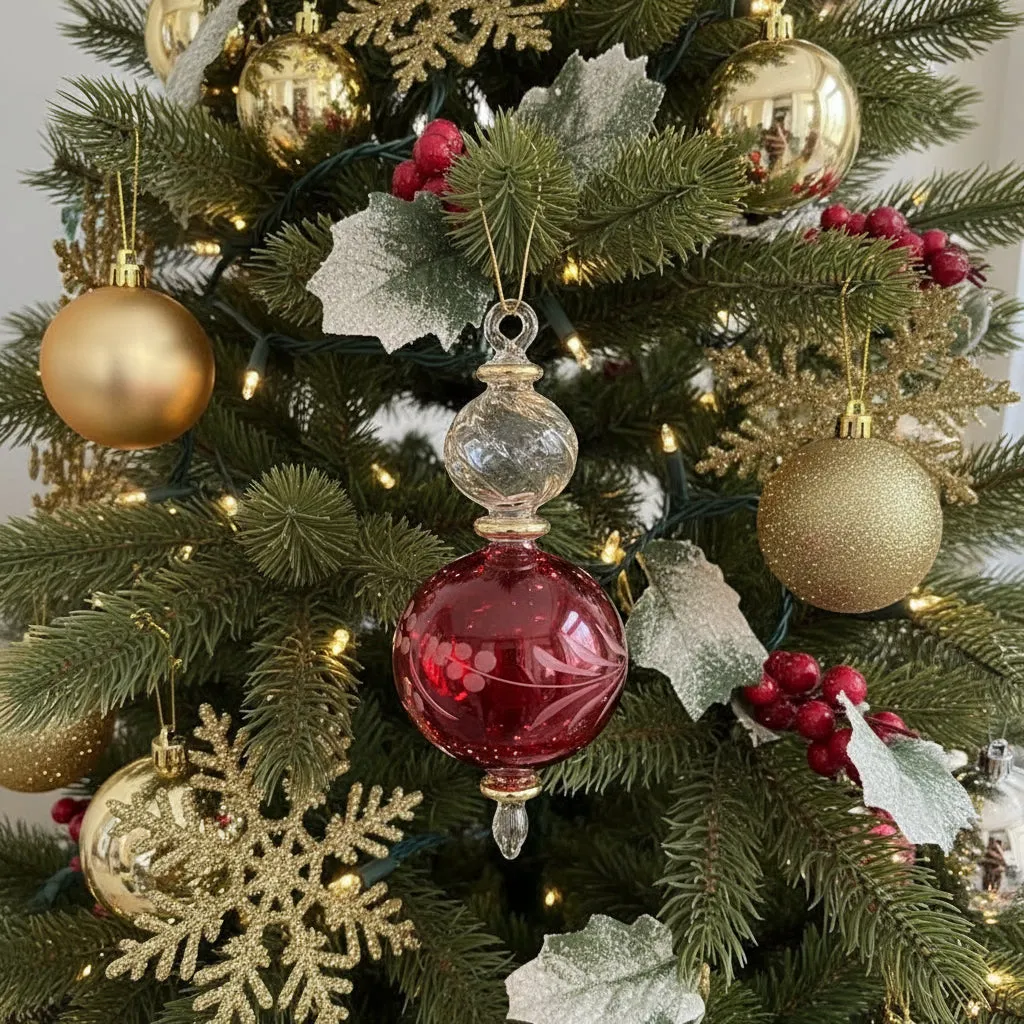 Golden Scrolls On Red Glass Tree Topper Sell A Golden Scroll Is Displayed  56442679 Vector Art At Elegant Holiday Decor