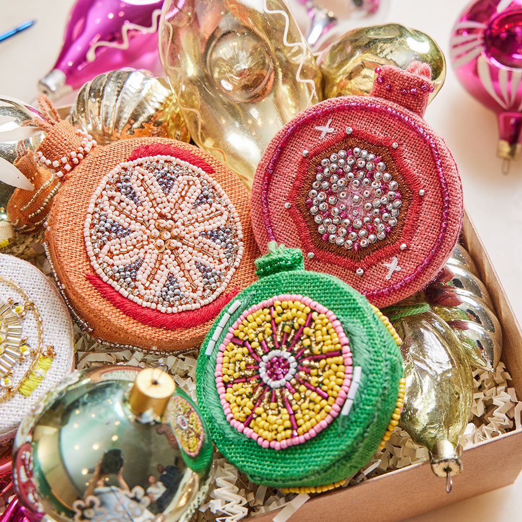 Hand-Embroidered Orange Foxy Cotton/Linen Beaded Vintage Bauble Ornament –  Craftspring