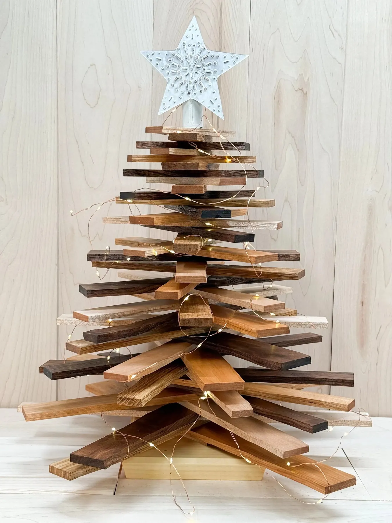 Handmade Table-Top Festive Tree with Tin Star Topper Using Hand-Split  Sustainable Wood
