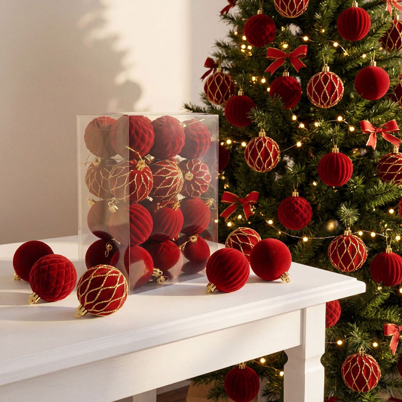 HOARBOEG 24 Piece Flocked Velvet Christmas Ornament Set Multicolor Hanging Tree Decorations for Holiday Party Home Wine - Walmart.ca