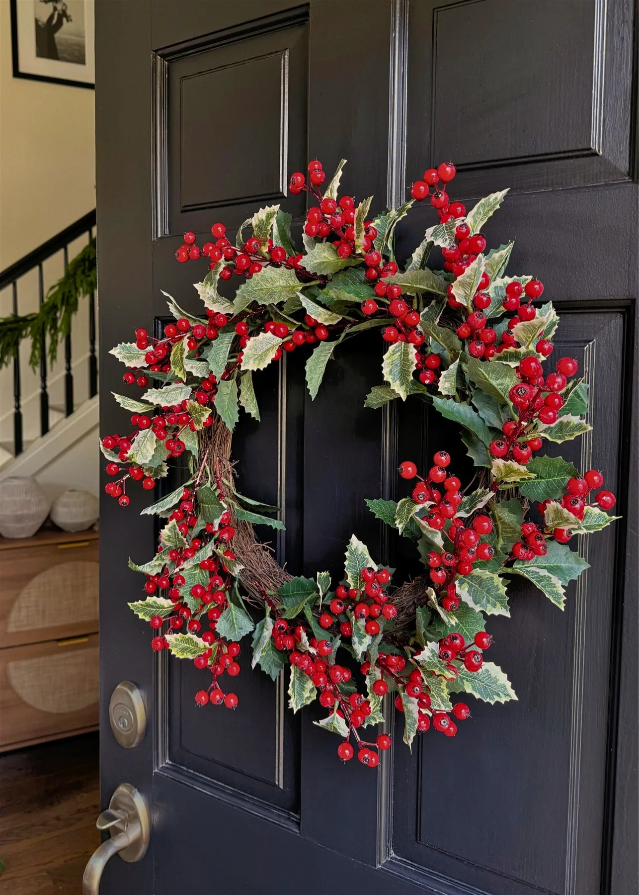Holly Wreath with Red Berries | Fake Holiday Foliage Wreaths | Afloral