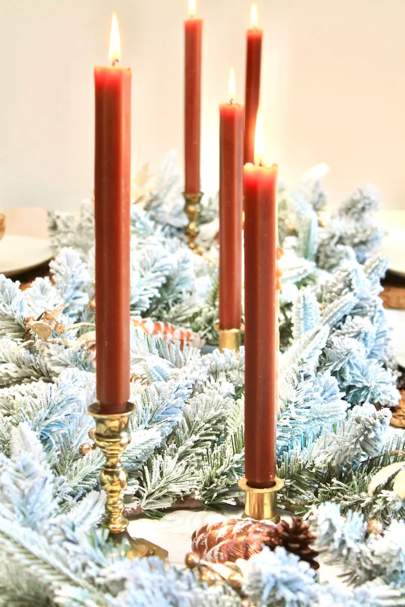 Homemade DIY Christmas Table Decorations with Flocked Wreaths