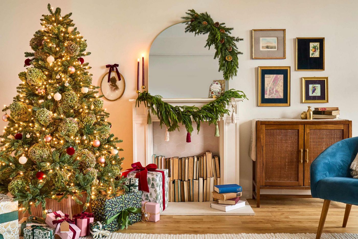 How to Use Hydrangeas as Christmas Tree Filler | Apartment Therapy