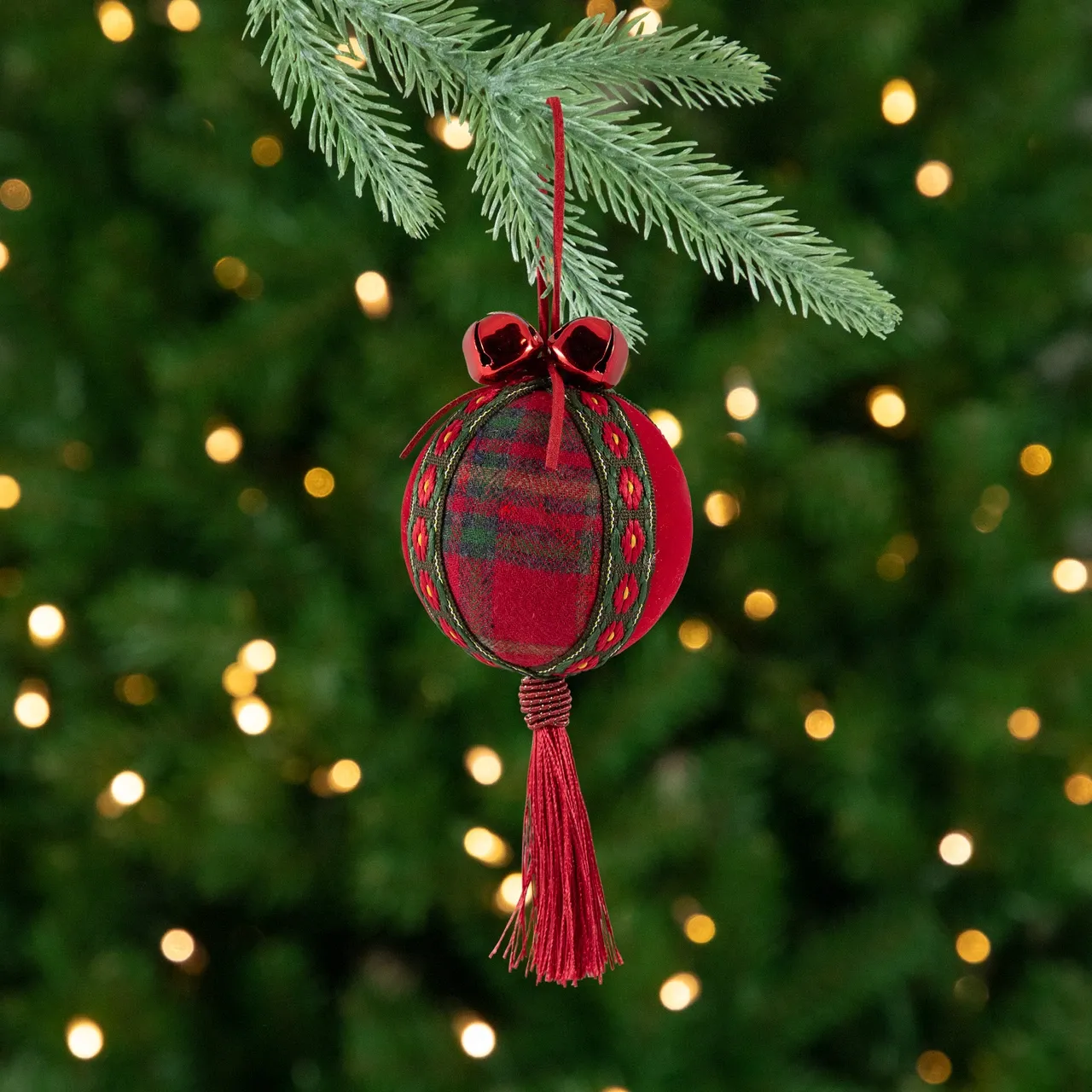 Jingle Bells & Tassels Christmas Ball Ornaments - 2.75' - Set of 4 - Green  & Red | Christmas